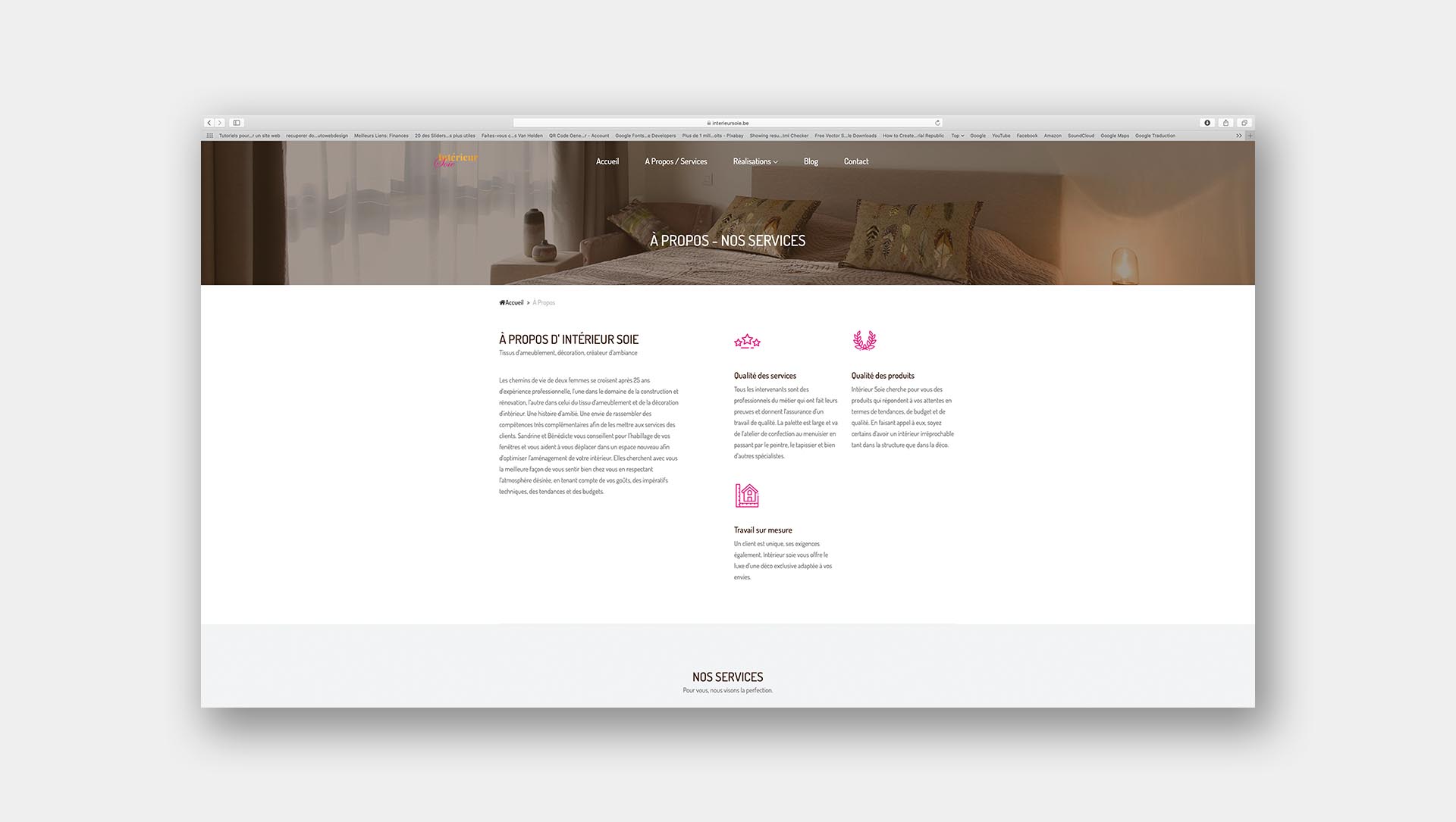Site intérieur Soie - page services